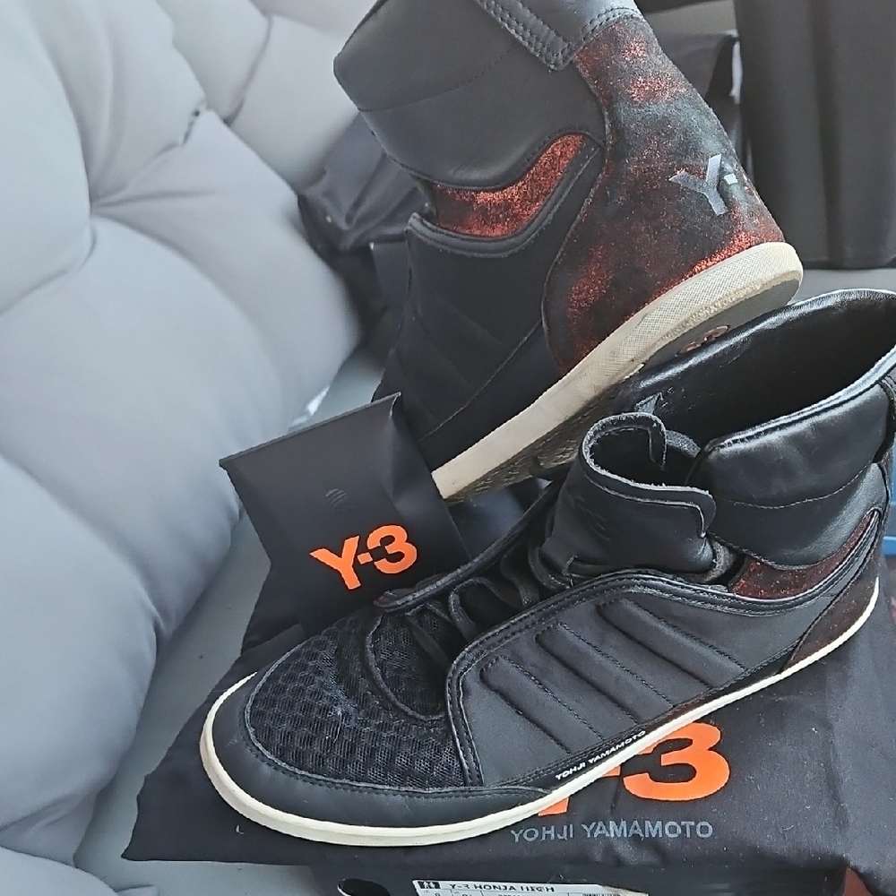Y-3 Honja High Black and Metallic Red High-Top Sneakers